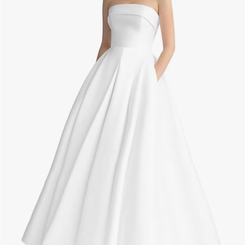 SOLD Off-White Satin A-Line Strapless Gown